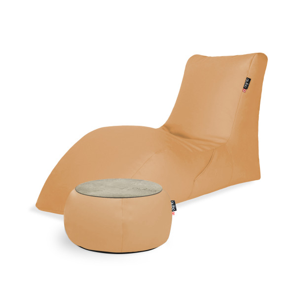 Qubo™ Combo SOFT LOUNGER + JUST TABLE + JUST TOP WOOD Peach SOFT FIT
