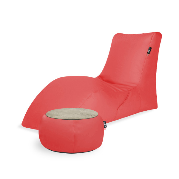 Qubo™ Combo SOFT LOUNGER + JUST TABLE + JUST TOP WOOD Strawberry SOFT FIT